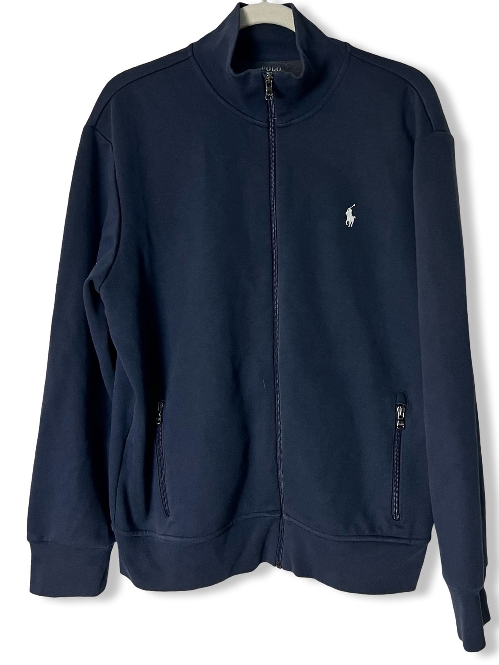 Preppy Polo Ralph Lauren Mens Full Zip Mock Neck Track Jacket Navy Sz L